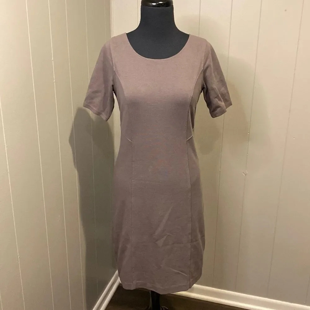 Garnet Hill 00 Pencil Dress Round Neck Short Sleeves Grey Sheer Lining Dress